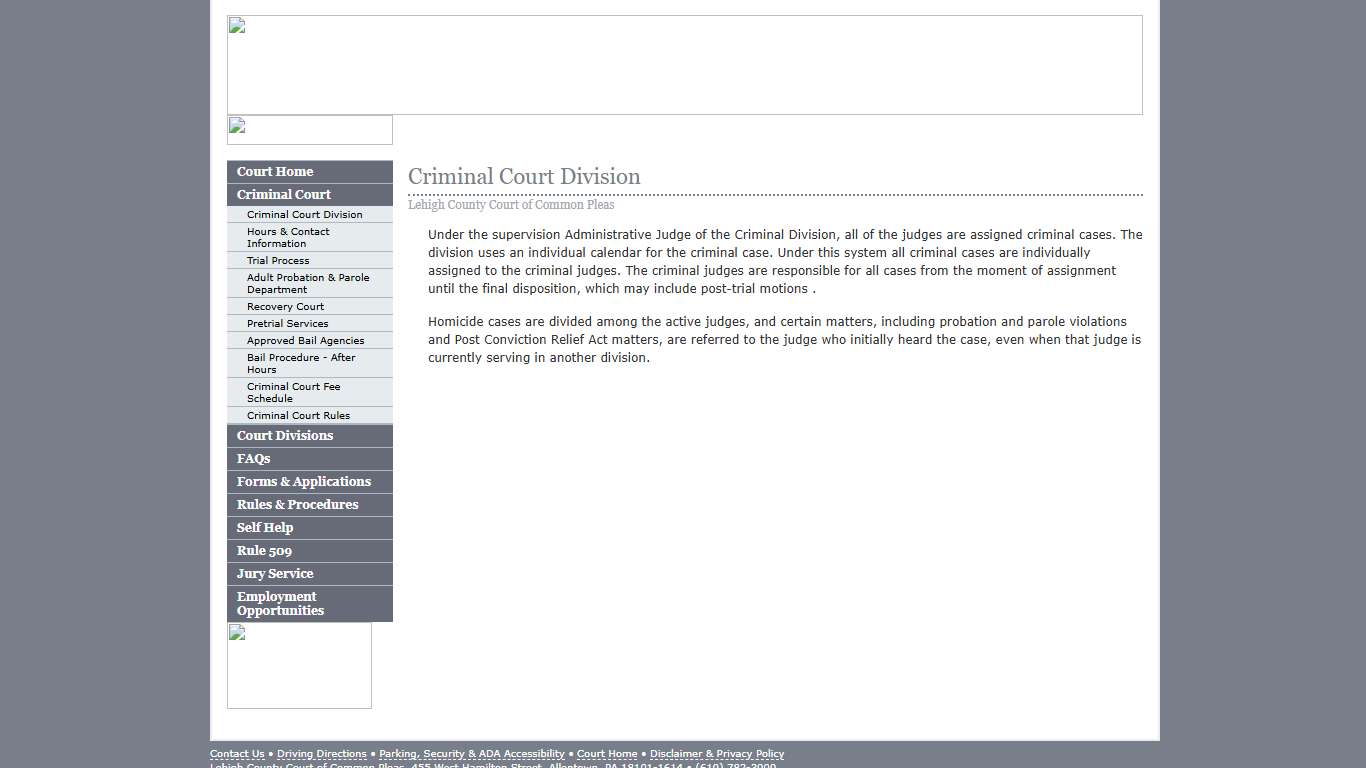 Criminal Court Division :: Lehigh County Court of Common Pleas